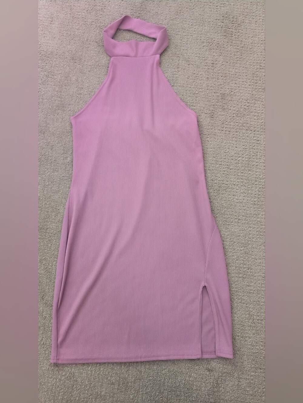 Pretty Little Thing Ribbed Halter Turtleneck Mauve Bodycon Dress With Slit - Picture 6 of 9